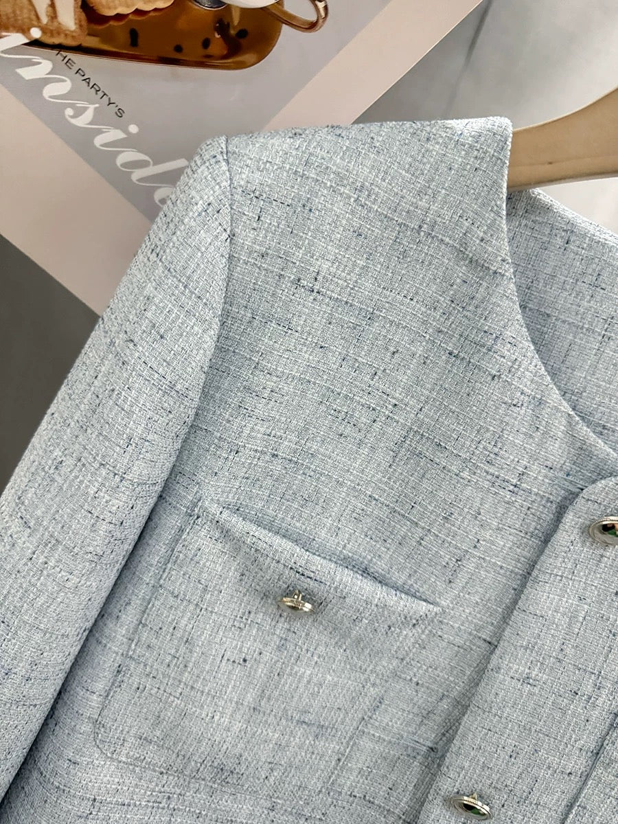 Blue fresh and simple small fragrance style short coat for women spring and autumn 2024 new cold style Hong Kong style light luxury top