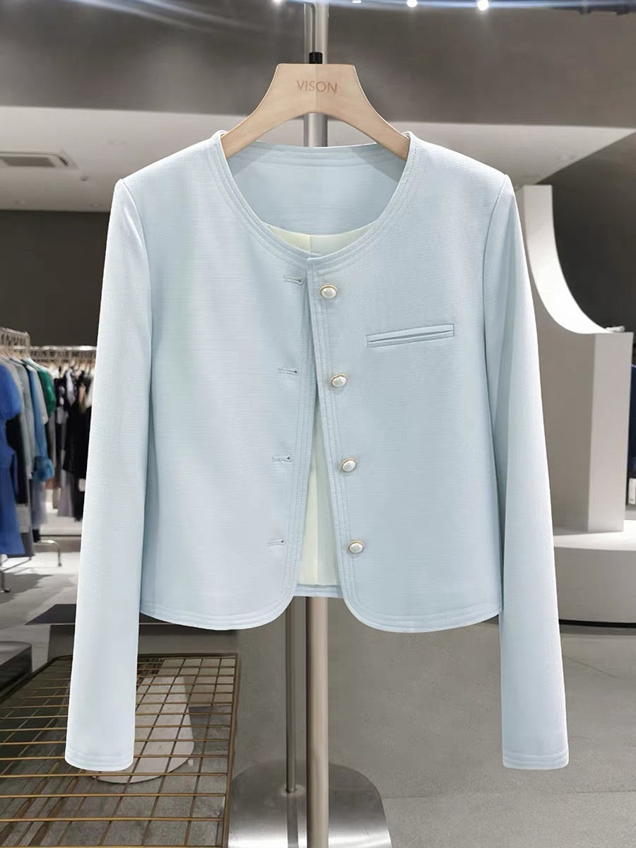 Blue Korean style super cute-inspired jacket for women, new spring and autumn 2025 style, elegant and stylish short top for petite women.