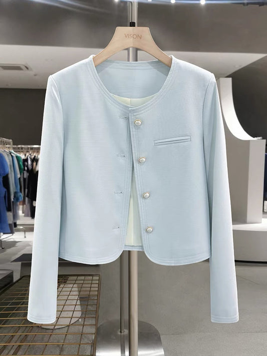 Blue Korean style super cute-inspired jacket for women, new spring and autumn 2025 style, elegant and stylish short top for petite women.