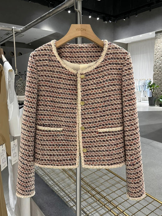 Red small fragrant women's short coat 2023 new autumn and winter light mature style fashionable lady Korean style temperament outer wear