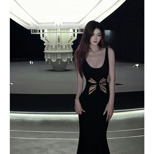 2ND STUDIOS black suspender dress temperament goddess style 2024 summer new slim skirt for women