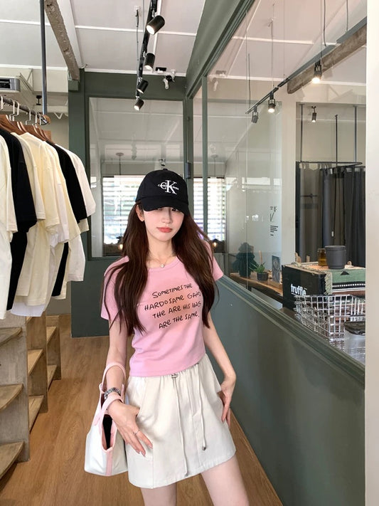 Yang Yang YANGRUOYU [Oxygen Sweet Girl] Embroidered T-shirt Women's Casual Design Loose Printed Short Sleeve Top