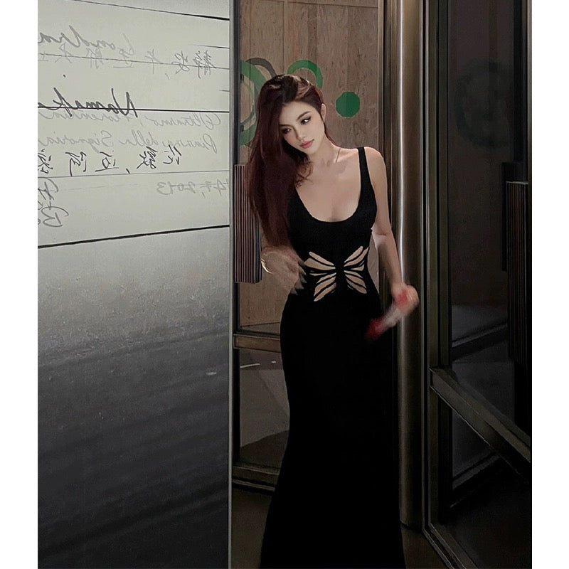 2ND STUDIOS black suspender dress temperament goddess style 2024 summer new slim skirt for women