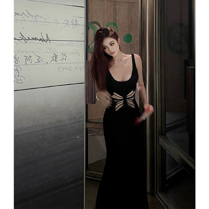 2ND STUDIOS black suspender dress temperament goddess style 2024 summer new slim skirt for women