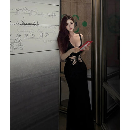 2ND STUDIOS black suspender dress temperament goddess style 2024 summer new slim skirt for women