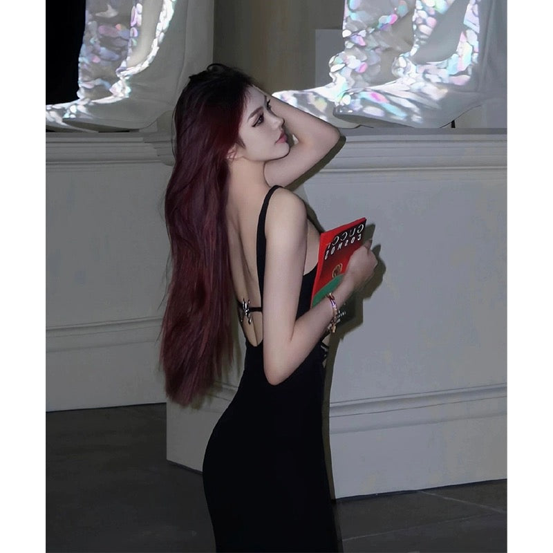 2ND STUDIOS black suspender dress temperament goddess style 2024 summer new slim skirt for women