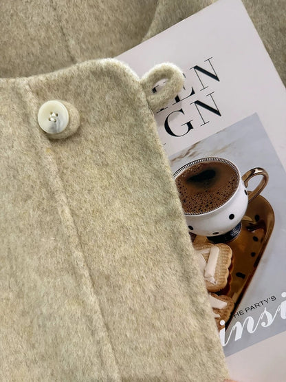 Creamy apricot style loose-fitting double-sided cashmere coat, new autumn/winter style for women, elegant wool coat.