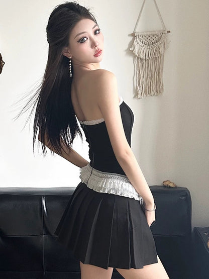 Amyway bow lace retro lace French tube top fishbone splicing small skirt sleeveless vest