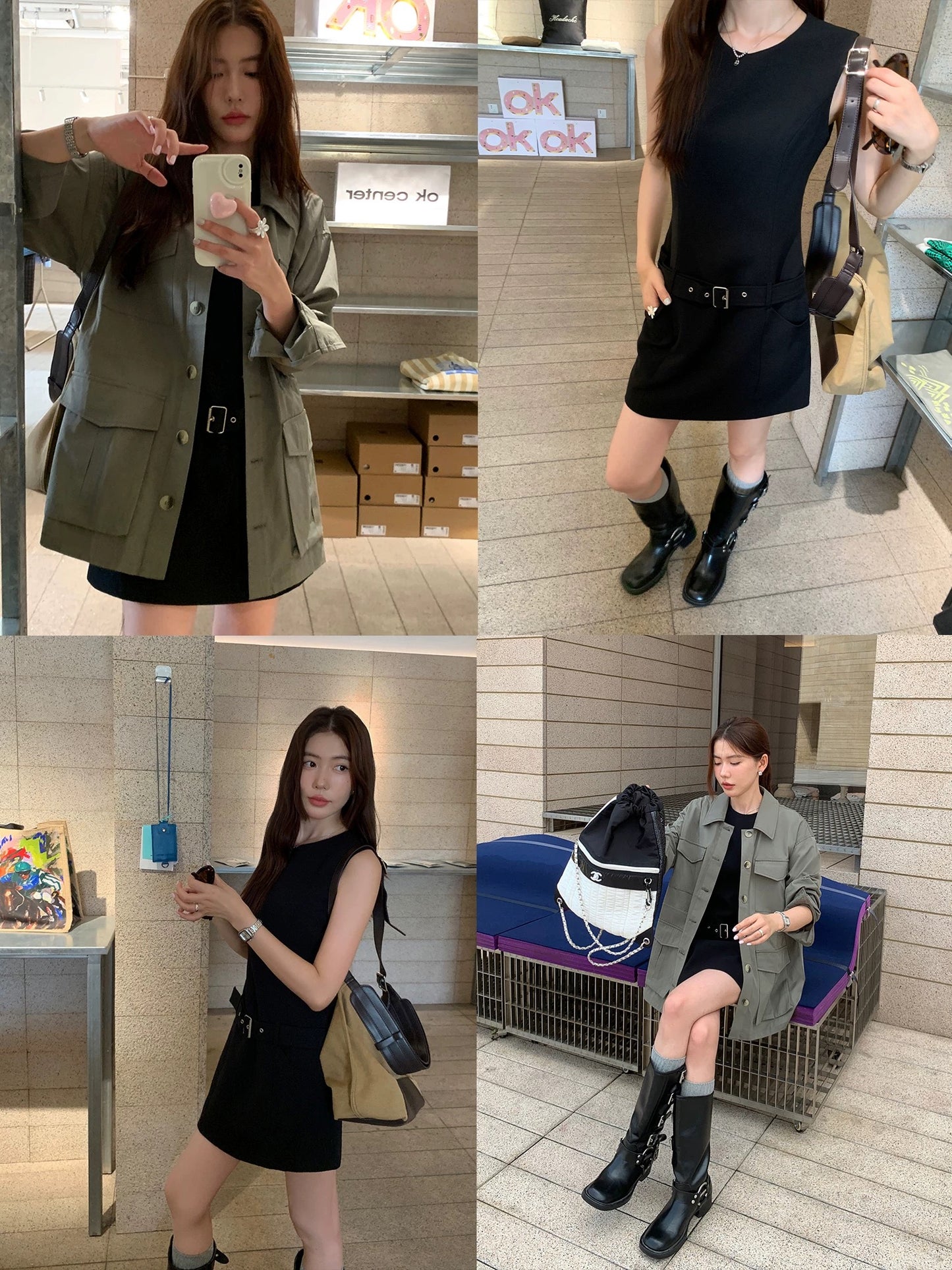 pusumede black round neck tank top dress for women Korean style temperament straight tie waist little black skirt short skirt