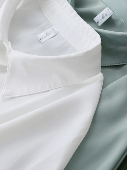 Hong Kong style commuting professional retro satin lapel shirt female temperament loose curling short sleeve simple solid color OL shirt