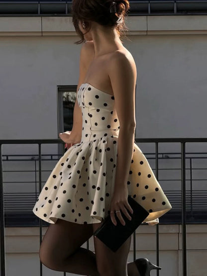 Amyway [Sweet French Style] Girly Dot Print Princess Puffy Tube Skirt with Bow Backless Skirt