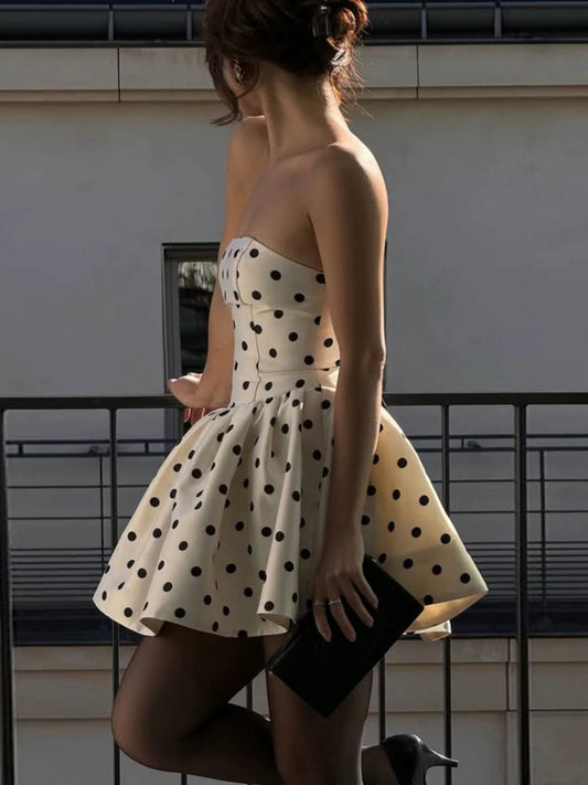 Amyway [Sweet French Style] Girly Dot Print Princess Puffy Tube Skirt with Bow Backless Skirt