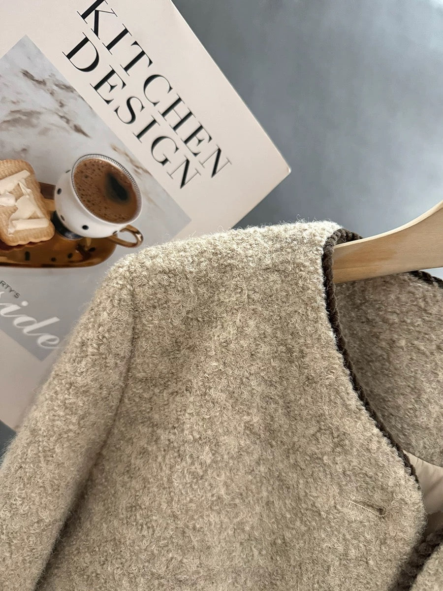 Khaki French retro down-lined-style coat for women, new 2025 winter style, elegant and fashionable short top