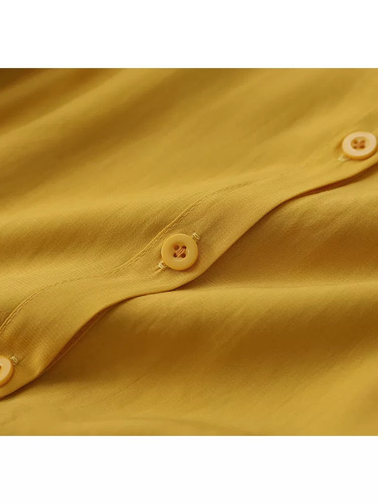 2025 Spring and Summer Women's Temperament Lantern Sleeve Small Stand-up Collar Apricot Drape Shirt Women's Loose Three-quarter Sleeve Chic Top