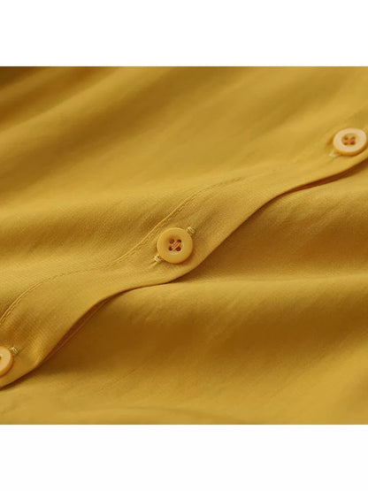 2025 Spring and Summer Women's Temperament Lantern Sleeve Small Stand-up Collar Apricot Drape Shirt Women's Loose Three-quarter Sleeve Chic Top
