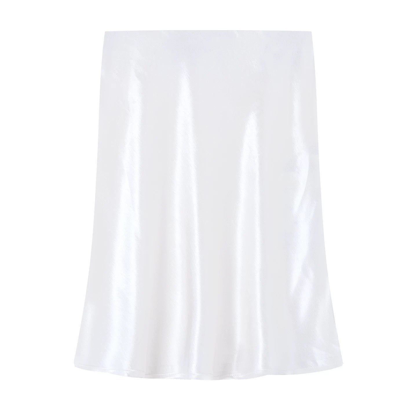 French-style apricot satin midi skirt for women, perfect for summer, sophisticated acetate midi skirt, versatile and slimming A-line skirt.