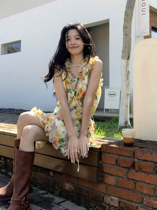 yesroom "Barcelona Street" holiday sweet French design flower vest dress genuine