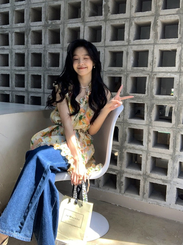yesroom "Barcelona Street" holiday sweet French design flower vest dress genuine