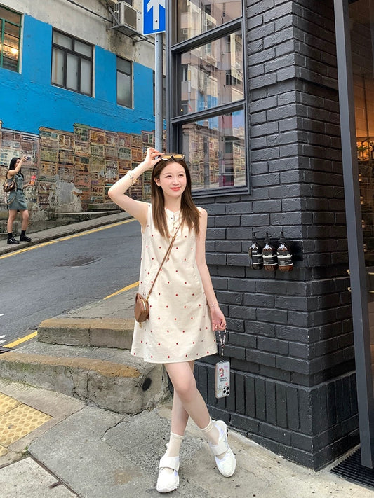 Yang Yang YANGRUOYU [Kurihara Gardenia] Small stand-up collar dress design temperament polka dot vest dress summer