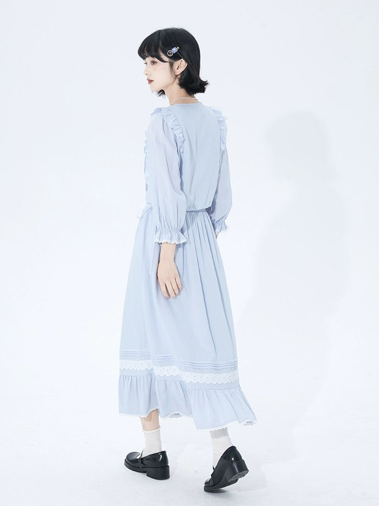Shallot good tailoring square collar Tencel shirt women's spring and summer loose drawstring ruffled lantern long-sleeved shirt top