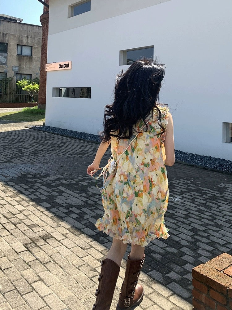 yesroom "Barcelona Street" holiday sweet French design flower vest dress genuine