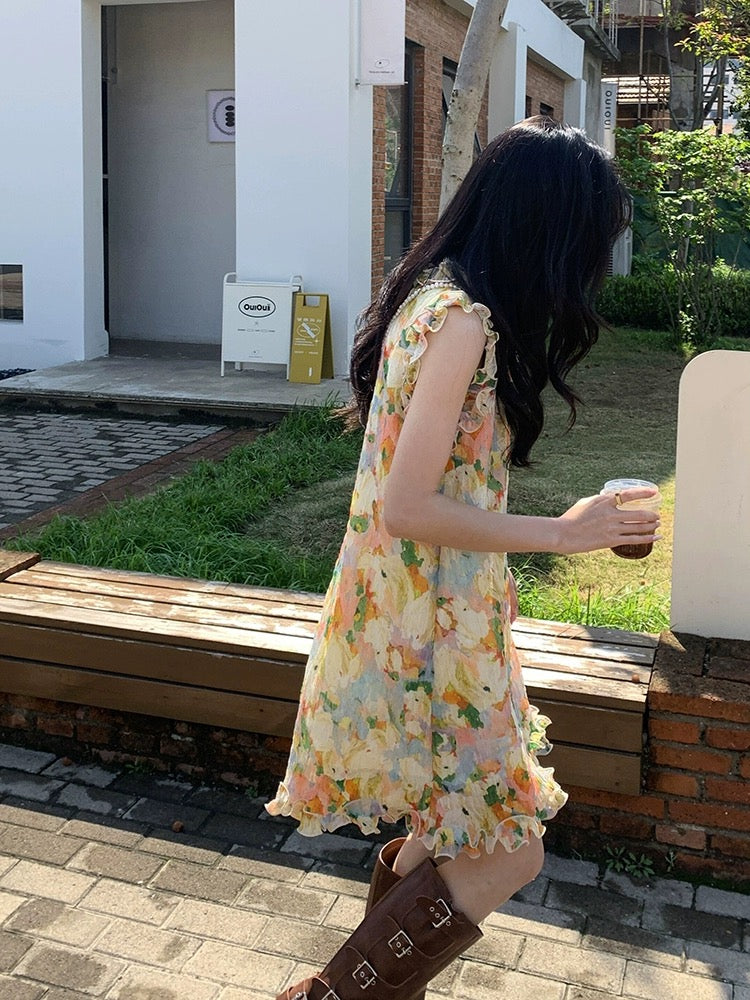 yesroom "Barcelona Street" holiday sweet French design flower vest dress genuine