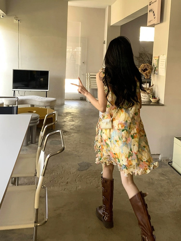 yesroom "Barcelona Street" holiday sweet French design flower vest dress genuine