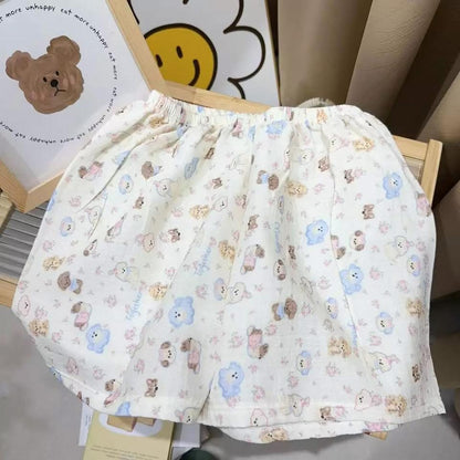 Summer Class A Cotton Yarn Casual Style Shorts Loose Double Layer Yarn Printed Pure Cotton Home Pants Women's High Waist Skin-Friendly Sleep Pants