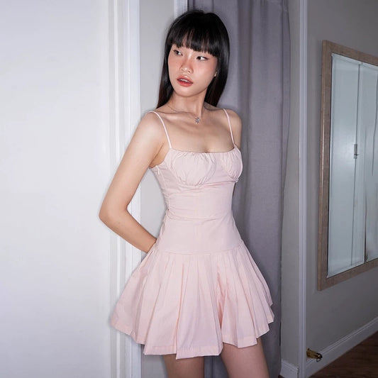 Amyway French pure lust style sweet waist suspender skirt for women vacation chill versatile pleated tutu skirt