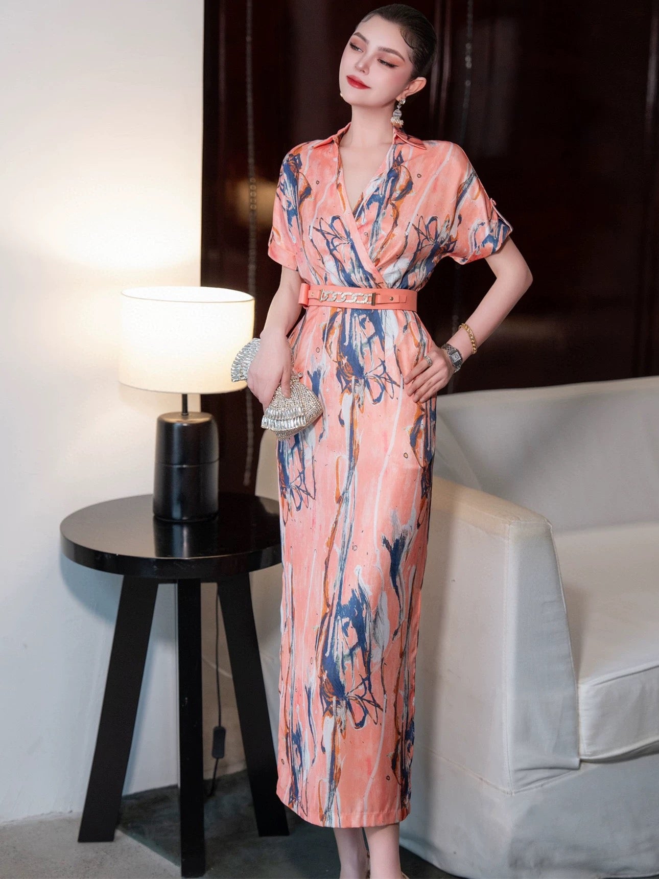 ZEROYK socialite temperament dress women's summer new high-end rendering printing slimming commuting shirt skirt