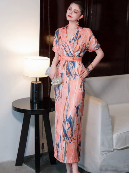 ZEROYK socialite temperament dress women's summer new high-end rendering printing slimming commuting shirt skirt