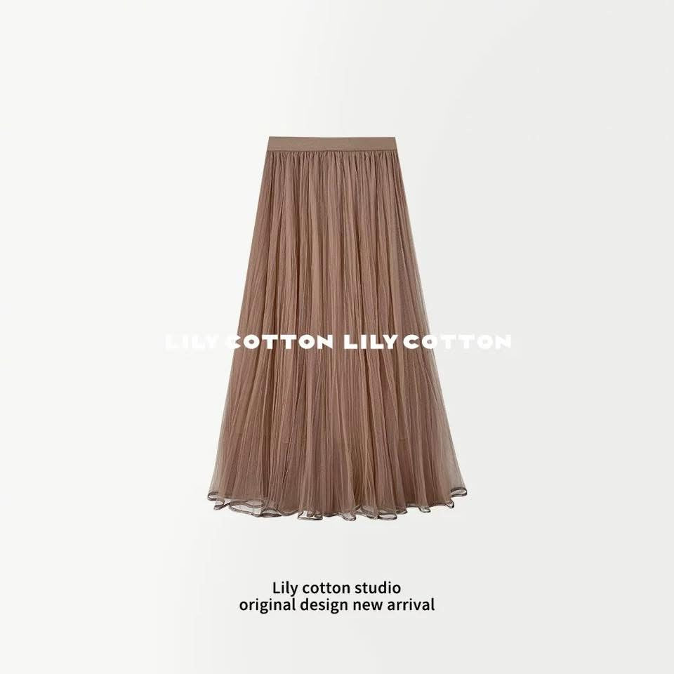 Light mist shrouds the verdant green; flowy and ethereal mesh-paneled elegant chiffon skirt, versatile and casual, YL-270070