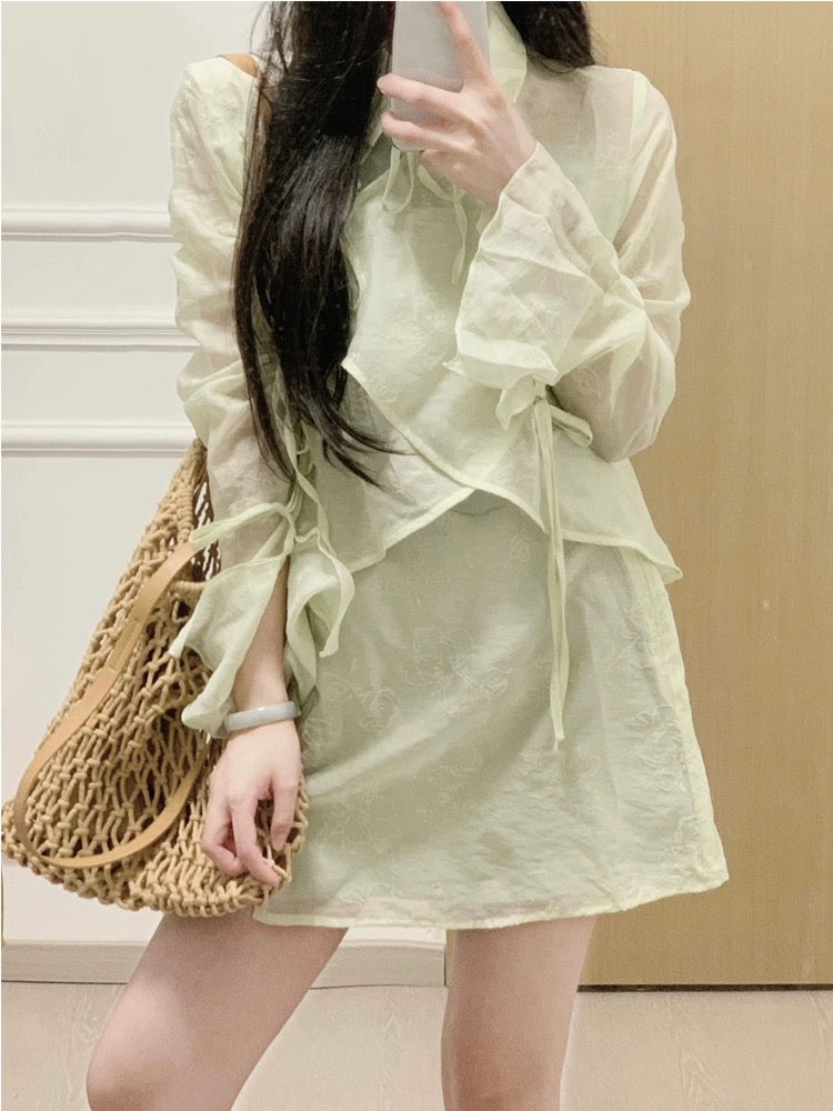 New Chinese style national style celebrity suit for women in summer small person strappy top with high waist and hip skirt two-piece set for women