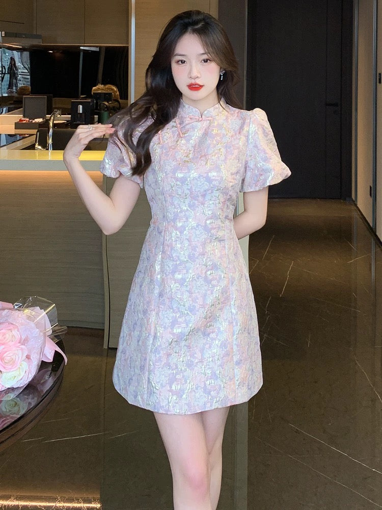 New Chinese style chiffon short-sleeved cheongsam dress summer 2024 new style women's floral small high-end temperament