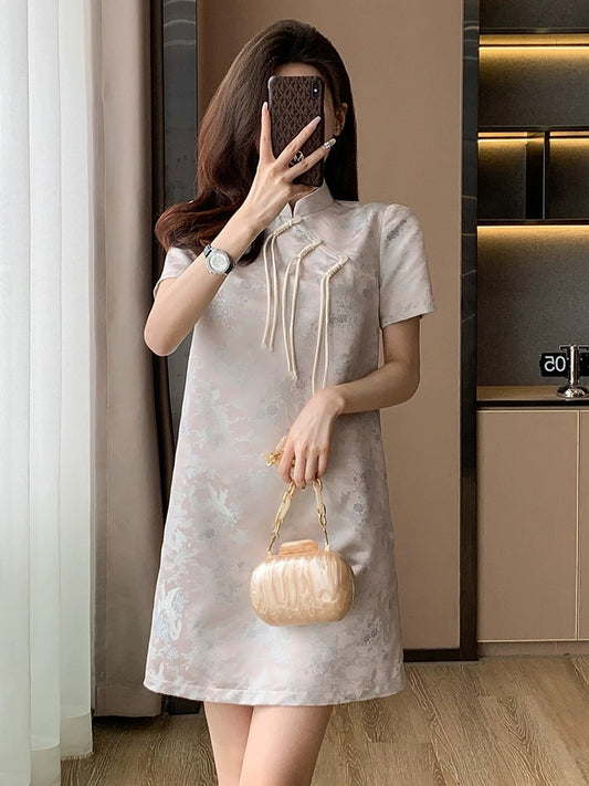 New Chinese style improved high-end cheongsam dress for women summer new small loose age-reducing jacquard A-line skirt