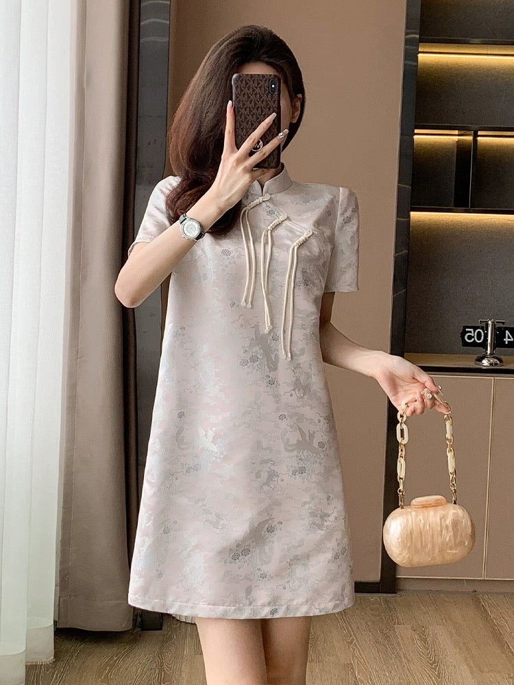 New Chinese style improved high-end cheongsam dress for women summer new small loose age-reducing jacquard A-line skirt