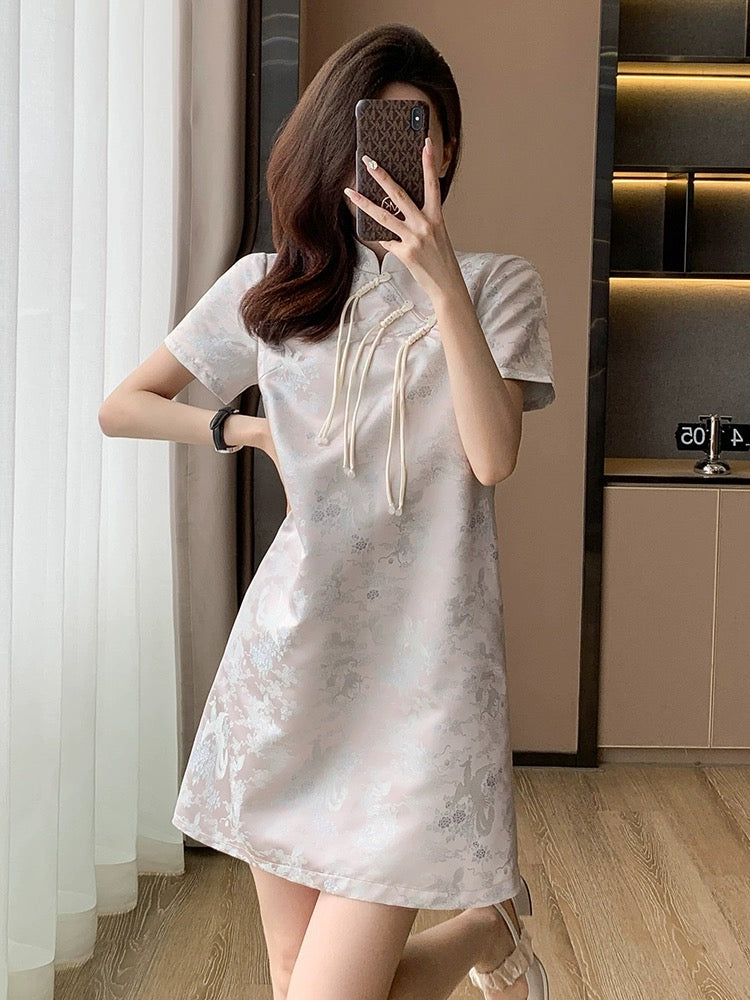 New Chinese style improved high-end cheongsam dress for women summer new small loose age-reducing jacquard A-line skirt