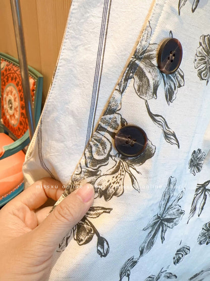 2024 spring and summer new age-reducing cotton and linen jumpsuit women's wide-leg high-quality casual printed temperament overalls