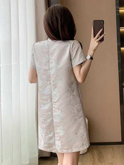 New Chinese style improved high-end cheongsam dress for women summer new small loose age-reducing jacquard A-line skirt