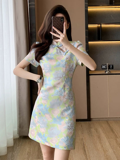 Summer new new Chinese style women's small national style retro improved cheongsam high-end waist slimming dress