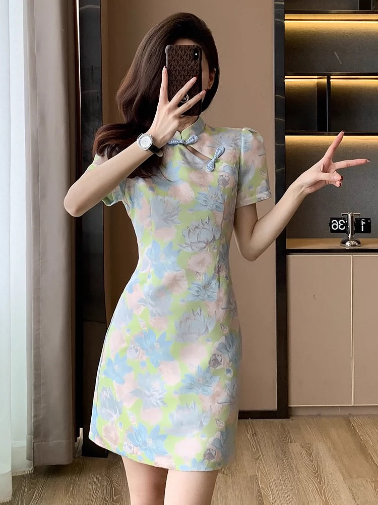 Summer new new Chinese style women's small national style retro improved cheongsam high-end waist slimming dress
