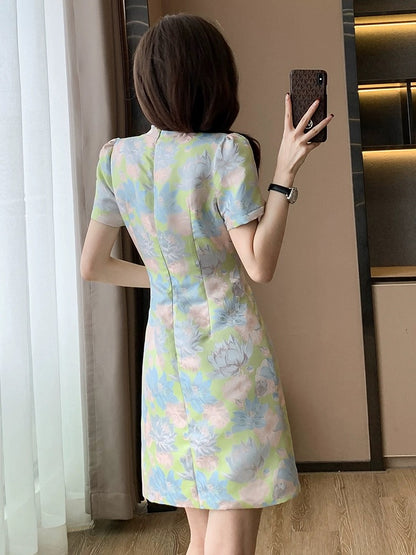 Summer new new Chinese style women's small national style retro improved cheongsam high-end waist slimming dress