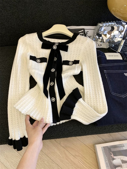 Jade Closet direct store recommendation ~ Medela sweet style design bow hollow knitted sweater for women