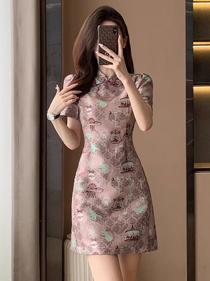 Pink new Chinese style age-reducing improved cheongsam short skirt summer new small high-end national style dress