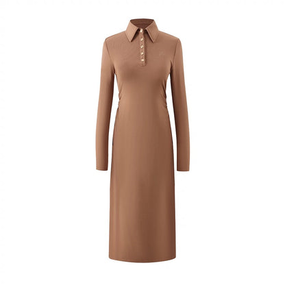SereneEase early autumn long POLO collar retro dress high-end two-color knitted long skirt for women