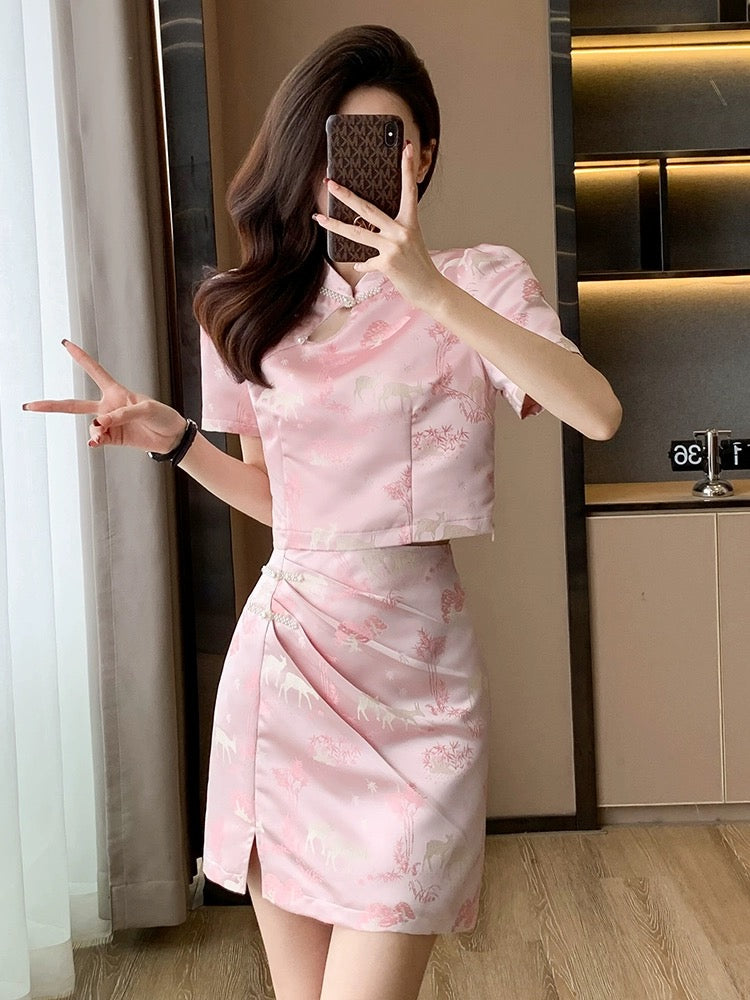 Two-piece dress for women summer new style high-end elegant temperament national style new Chinese style improved cheongsam suit skirt