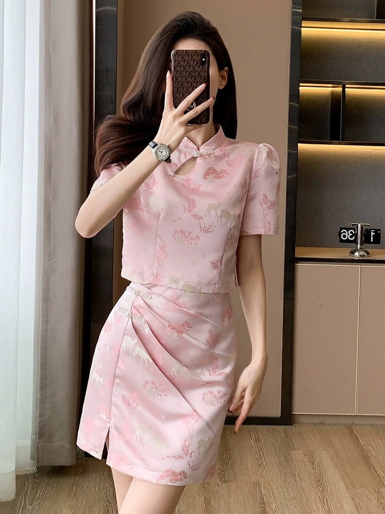 Two-piece dress for women summer new style high-end elegant temperament national style new Chinese style improved cheongsam suit skirt