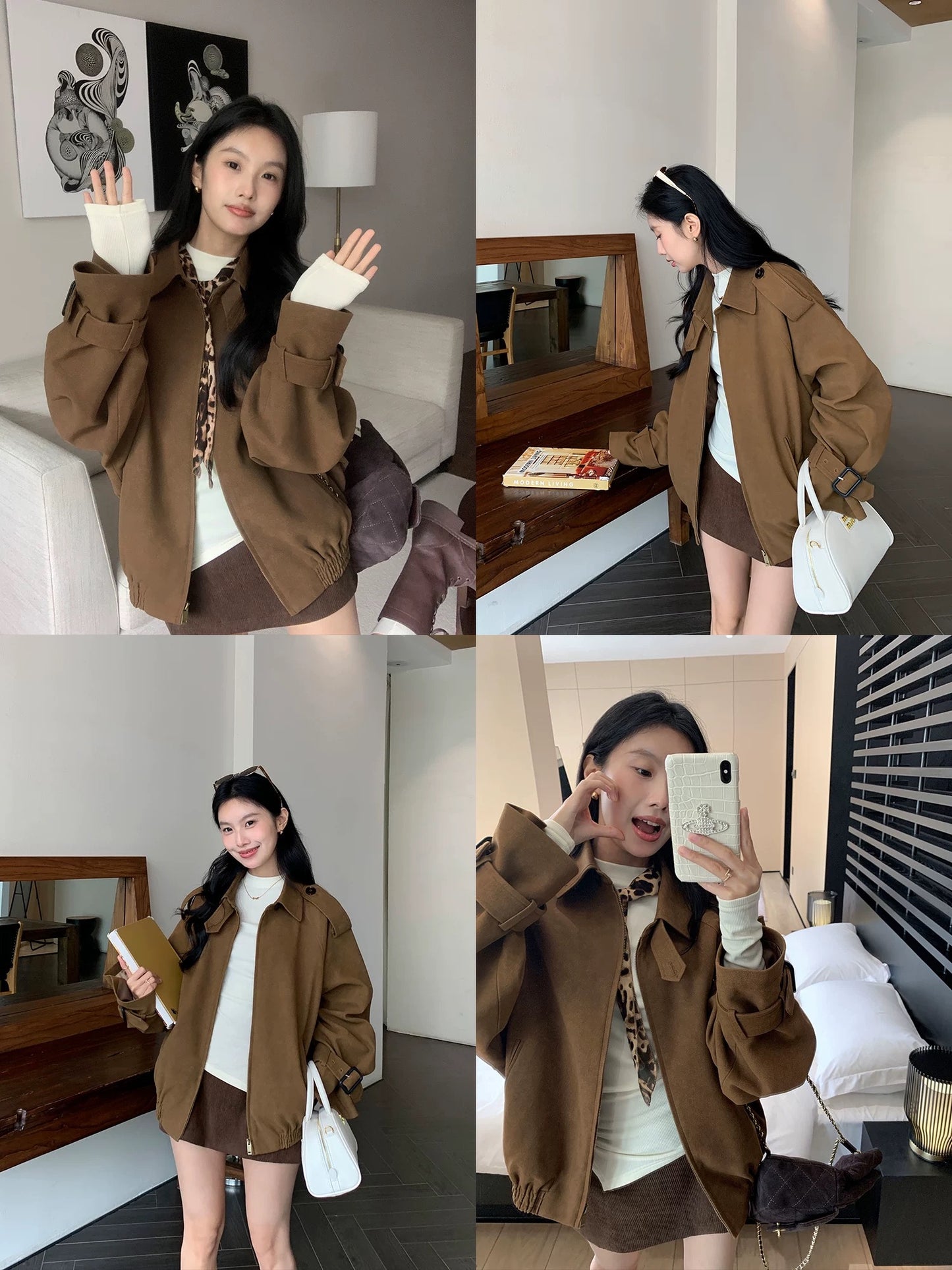 MULVAN Retro American Suede Jacket Top Women's Autumn and Winter 2024 New Loose Lapel Work Jacket