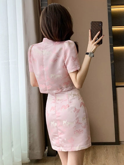 Two-piece dress for women summer new style high-end elegant temperament national style new Chinese style improved cheongsam suit skirt