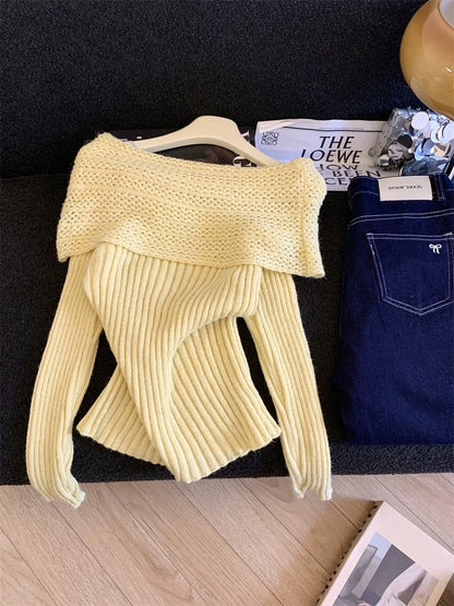 Jade Closet direct store recommendation ~ Medela sweet and spicy style design sense one-shoulder long-sleeved knitted blouse for women